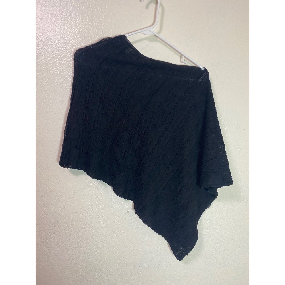 Eileen Fisher Black Italian Yarn Crinkle Asymmetrical Poncho Wrap OS
